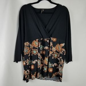 Olivia Paige Black and Floral V-neck Blouse